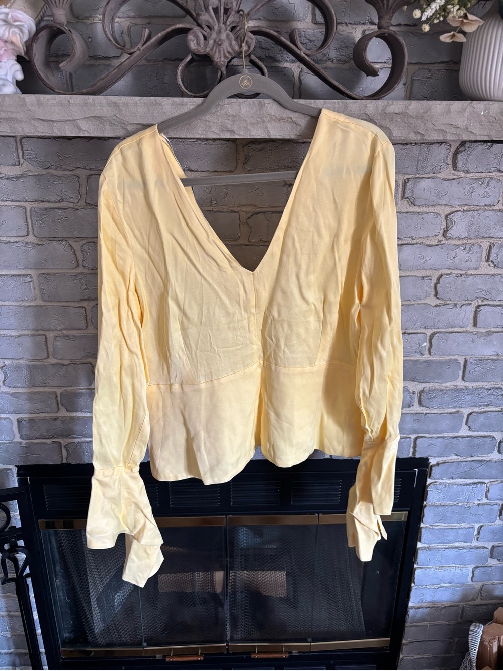 ASOS Light Yellow V-Neck Long Sleeve Blouse